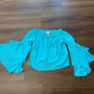Joseph Ribkoff Turquoise Off-Shoulder Blouse